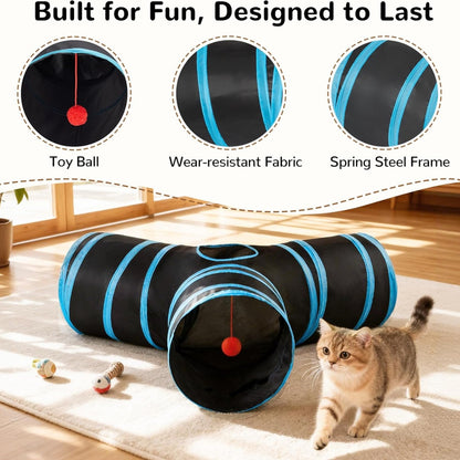 3-Way Collapsible Cat Tunnel – Indoor Play Tube with Peek Holes &amp; Dangling Ball, Black – view 2