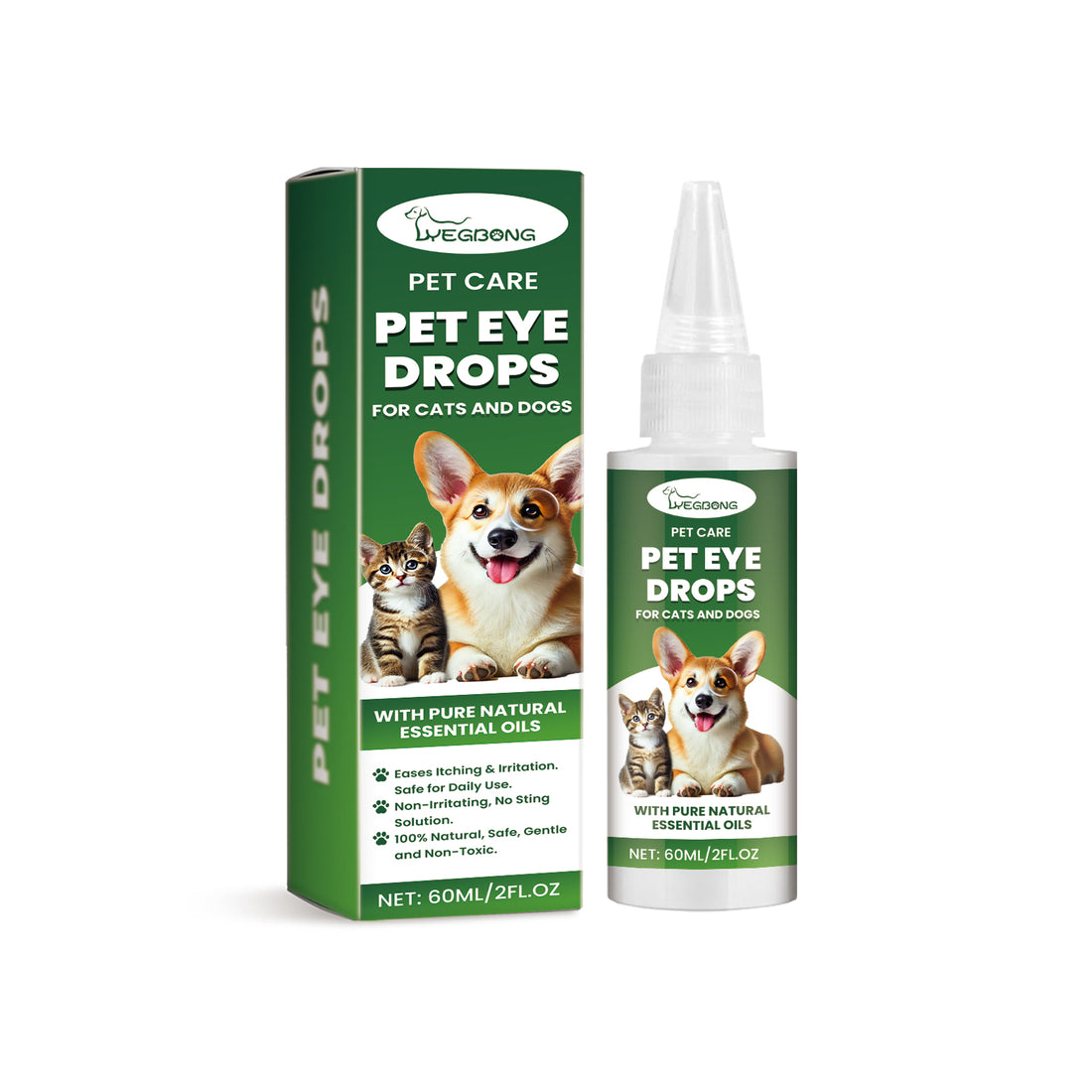 Pet Eye Cleaning Drops for Dogs and Cats – 2 fl oz (60 ml) Dropper Bottle