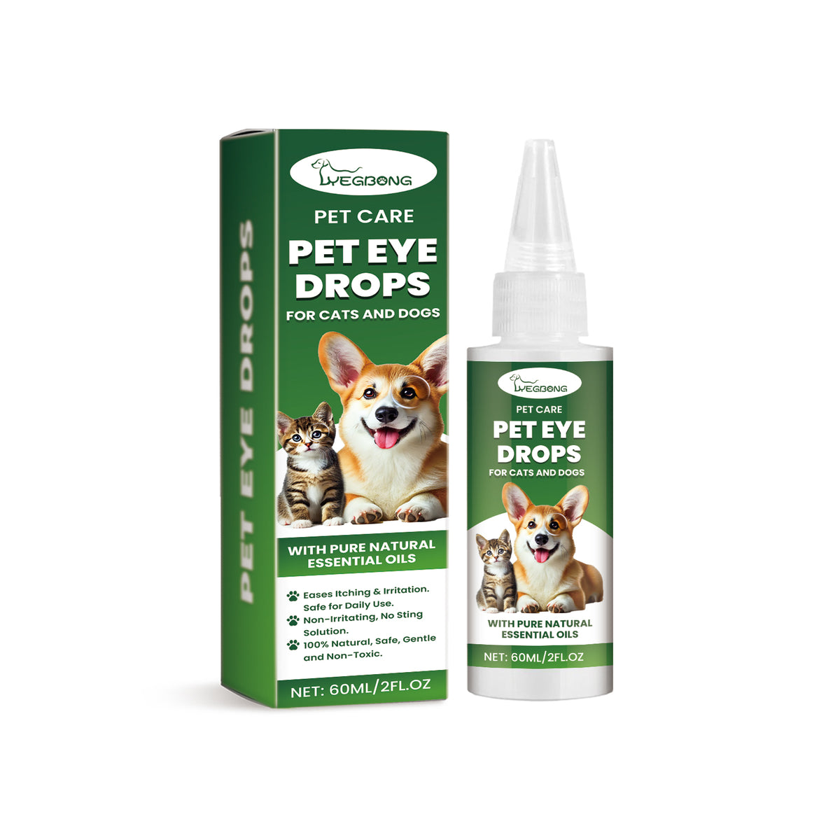 Pet Eye Cleaning Drops for Dogs and Cats – 2 fl oz (60 ml) Dropper Bottle