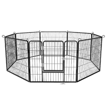 8-Panel Metal Dog Playpen with Gate – Indoor Outdoor Exercise Pen, Handle Lock, 24-Inch, Black