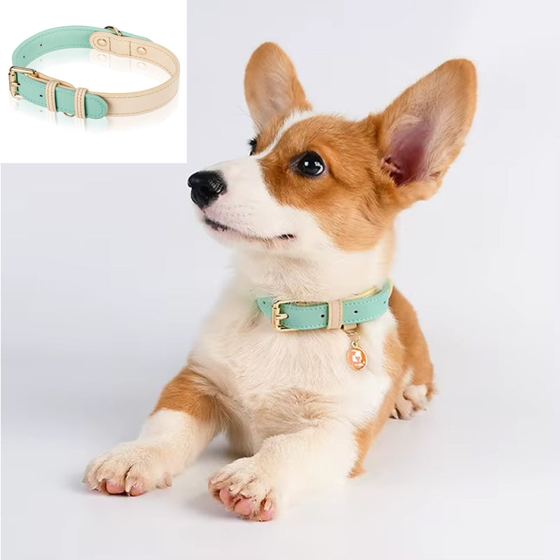 Genuine Leather Dog Collar – Soft Adjustable Double-Stitched Collar for Small, Medium &amp; Large Dogs