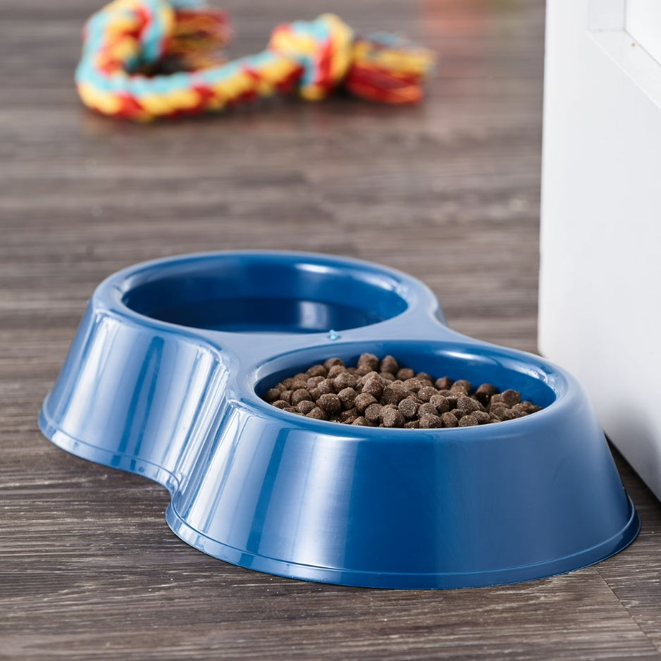 Medium Double Diner Pet Bowl for Food and Water, 6.25-Cup Total Capacity, Blue – view 4