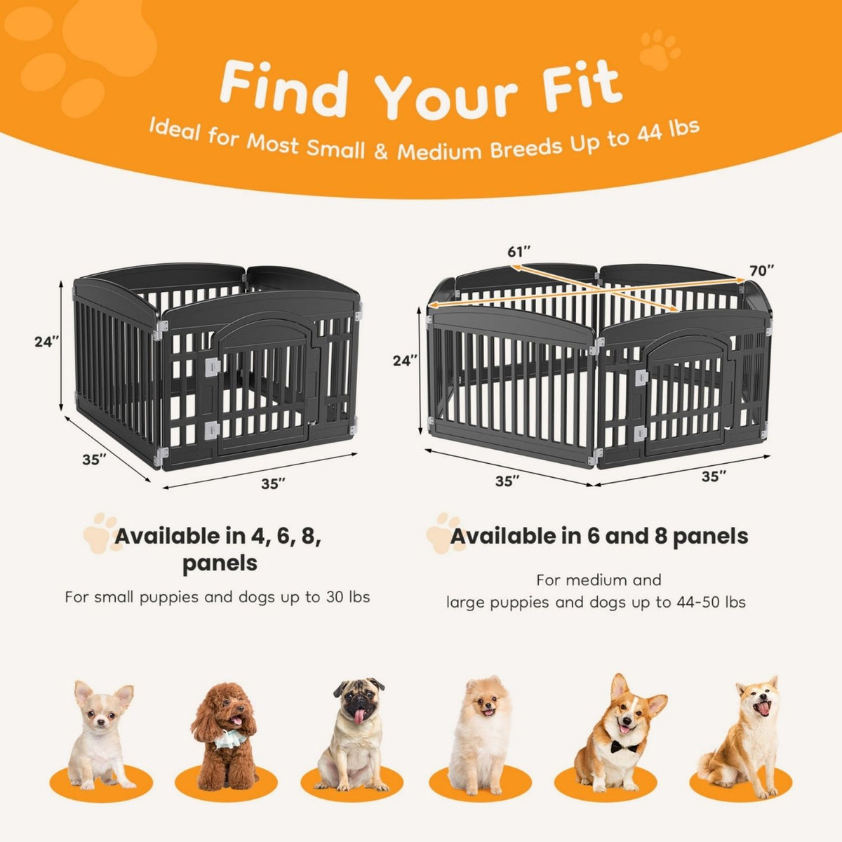 Foldable Plastic Dog Playpen – Rounded Corners, Easy to Clean, Indoor &amp; Outdoor, Black or White – view 3
