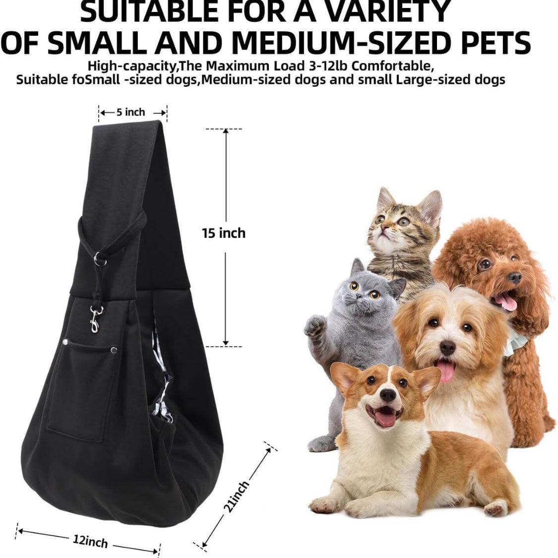 Reversible Dog Carrier Sling – Hands-Free Puppy Purse with Storage Pocket for Pets Up to 12 lbs – view 2