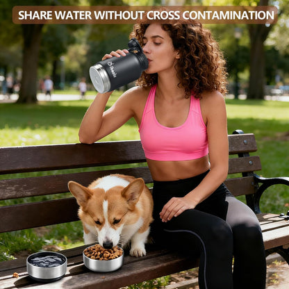 32 oz Insulated Dog Water Bottle with 2 Bowls – Stainless Steel Travel Bottle, Matte Black – view 4