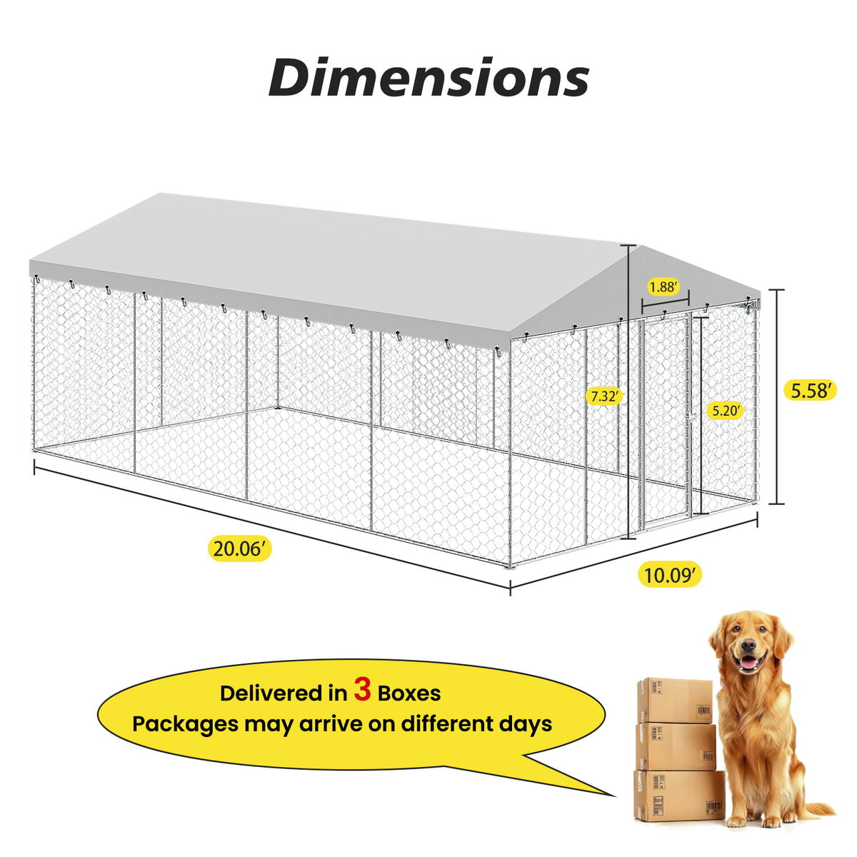 Large Outdoor Dog Kennel with Canopy – 10x20 Ft, Galvanized Steel, 18 Ground Stakes, Silver – view 10