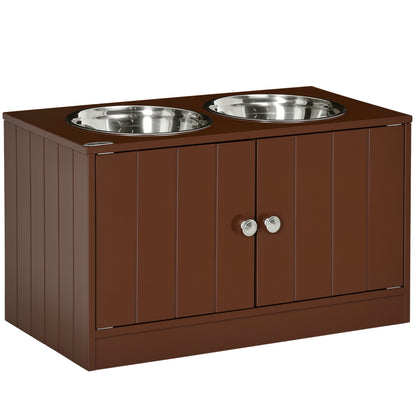 Elevated Dog Bowls with Storage Cabinet – Magnetic Doors, 2 Stainless Steel Bowls, Brown – view 9