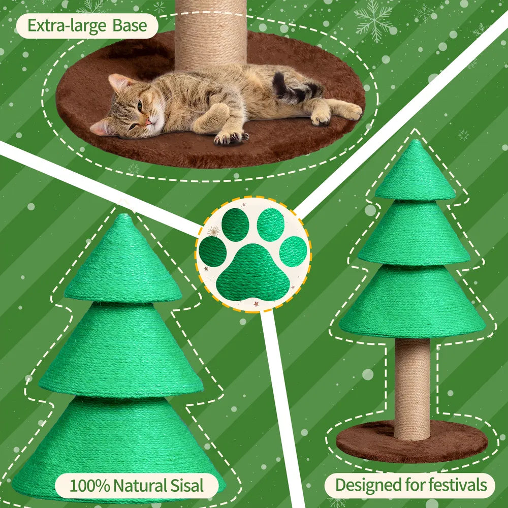 Christmas Tree Cat Scratcher – 31.5" Sisal Scratching Post Tower with Fleece Base, Green – view 6