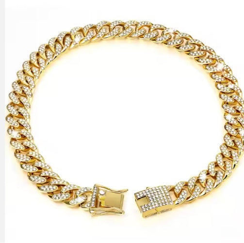 Rhinestone Dog Chain Collar – Sparkling Alloy Choker Necklace for Dogs &amp; Cats, Gold or Silver, Sizes S–3XL – view 2