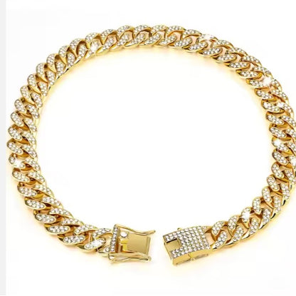 Rhinestone Dog Chain Collar – Sparkling Alloy Choker Necklace for Dogs &amp; Cats, Gold or Silver, Sizes S–3XL – view 2
