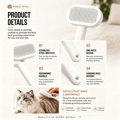 One-Click Self-Cleaning Slicker Brush for Cats &amp; Dogs – Stainless Steel Pins, White – view 6