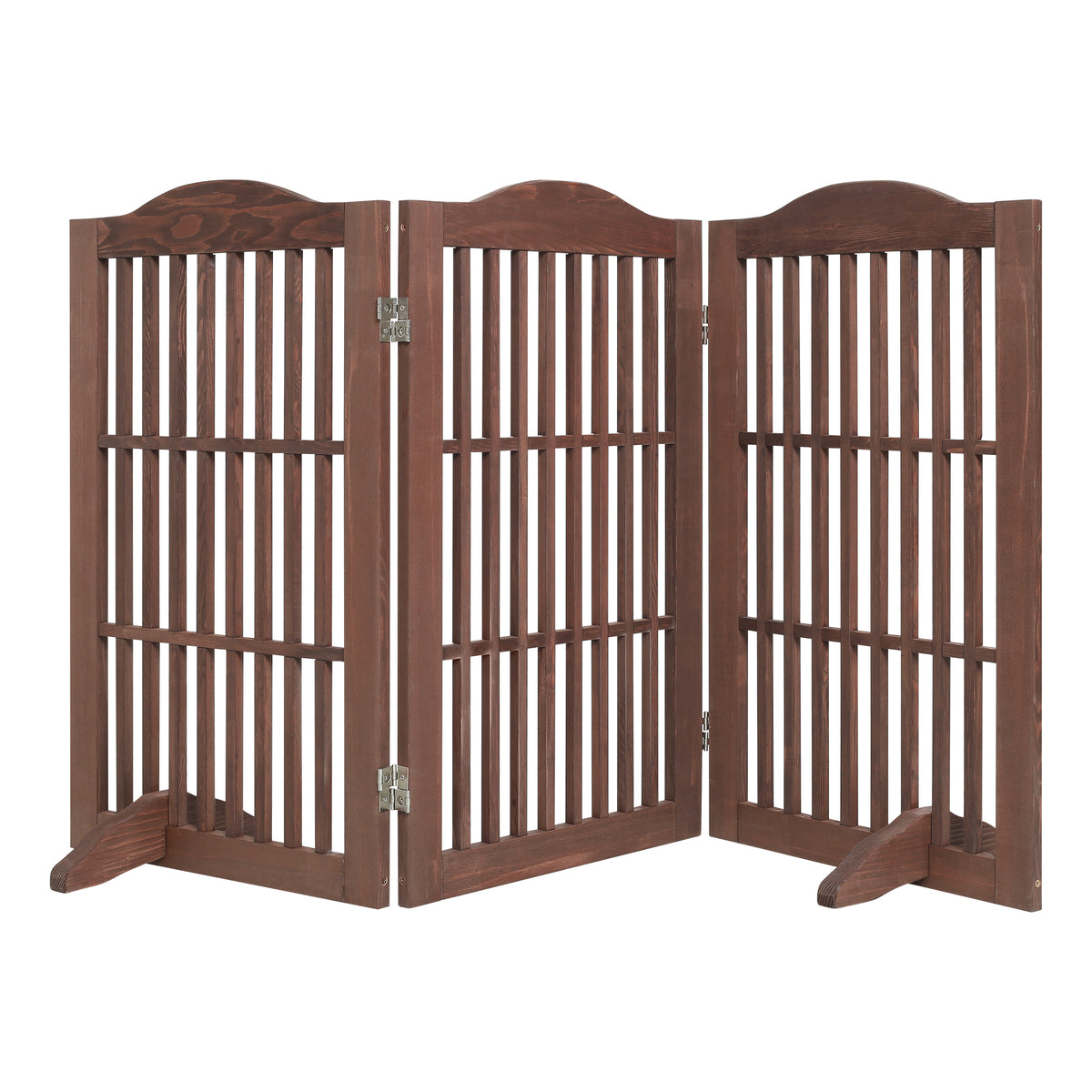 Foldable Wooden Dog Gate – Freestanding 3-Panel Step-Over Fence with Support Braces, 30 In, Brown – view 8