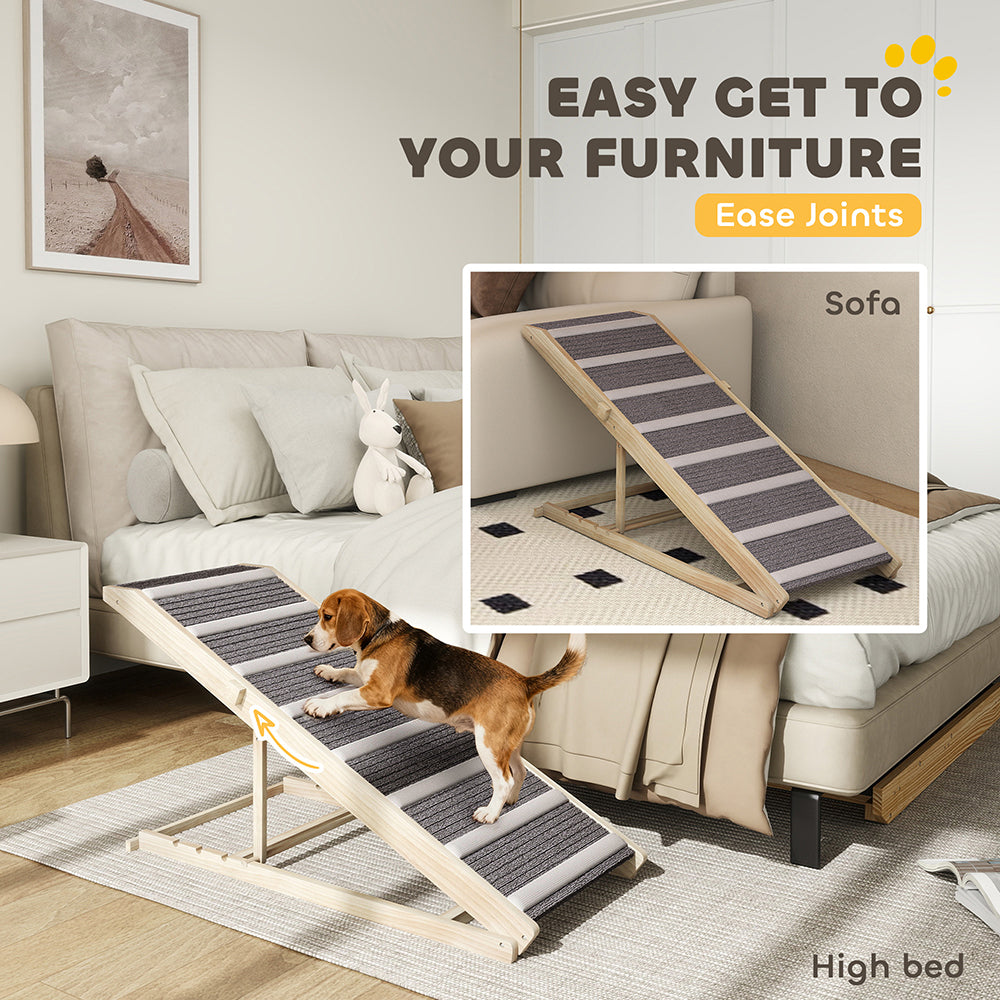 Foldable Wooden Dog Ramp for Couch, Bed or Car with 4 Height Settings and Carpet Surface – view 5