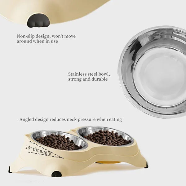 Double Stainless Steel Cat Food &amp; Water Bowl Set with Non-Slip Base, White, 600 ml Each – view 2