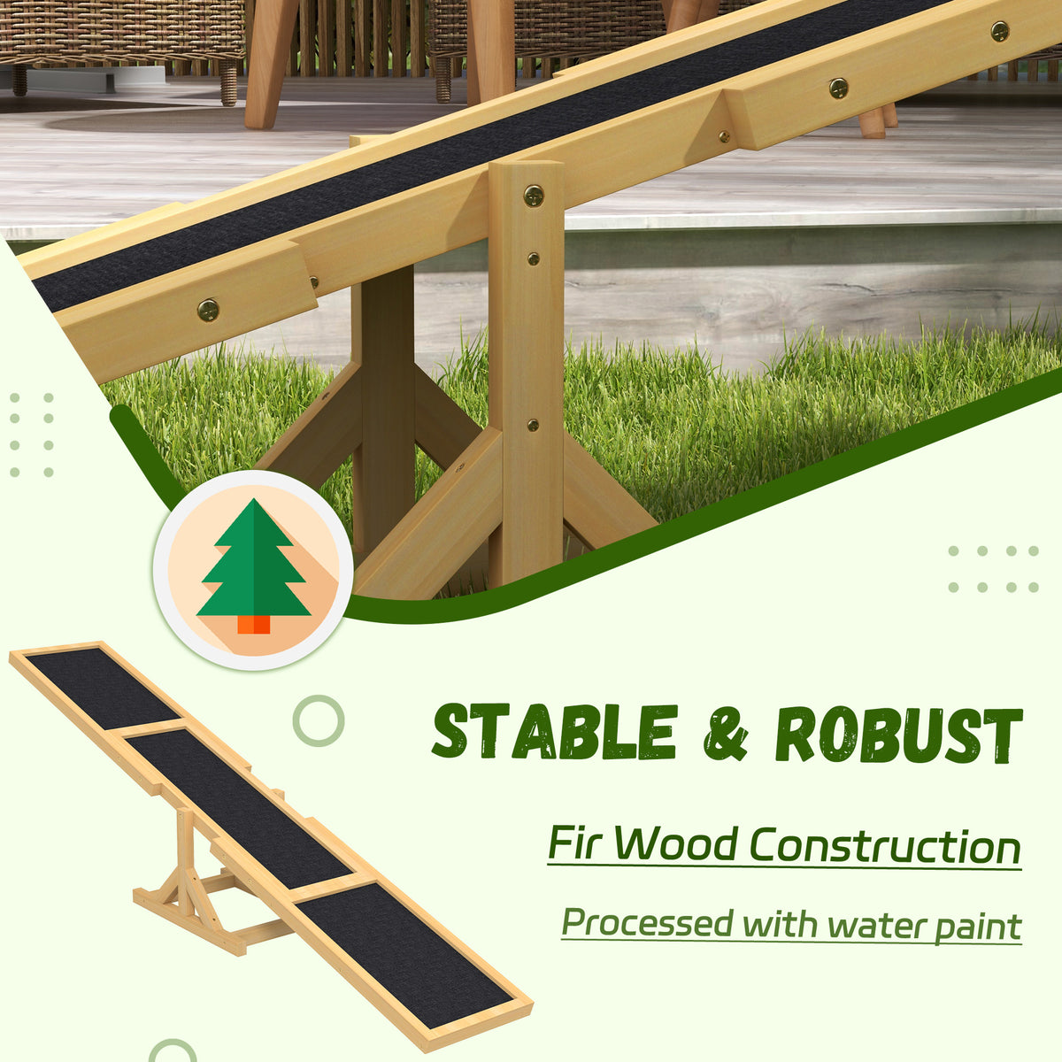 Wooden Dog Agility Seesaw – 70.75 in Anti-Slip Teeter Board, 110 lb Capacity, Yellow – view 4