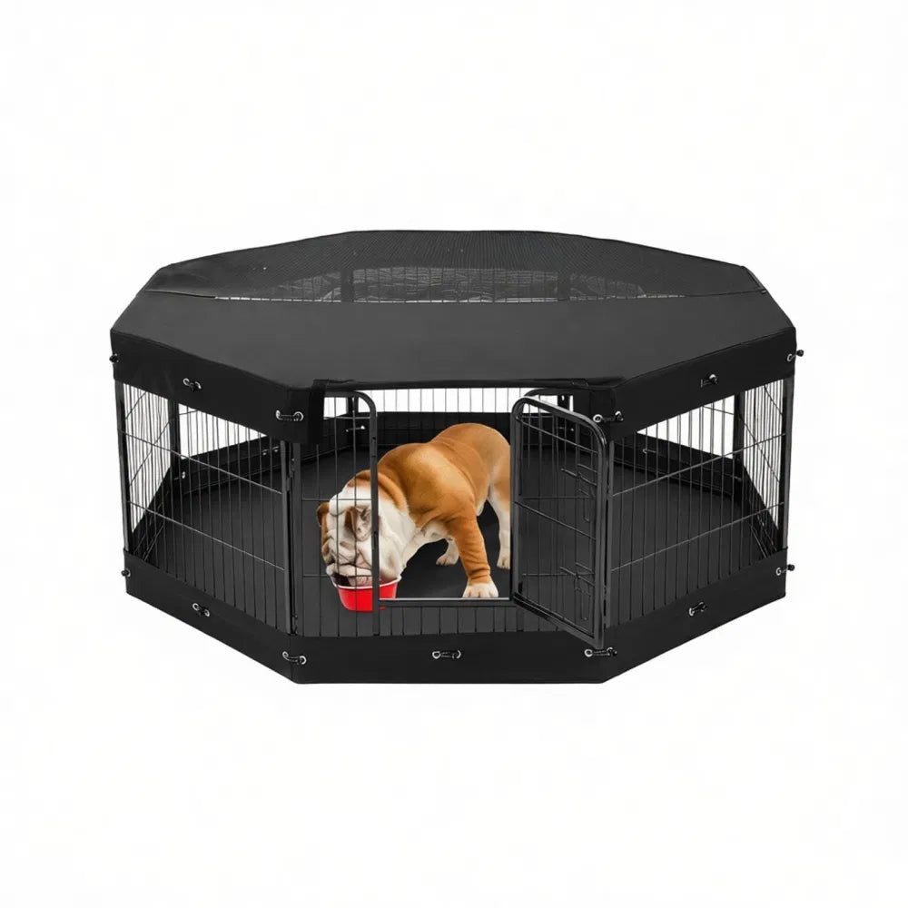 8-Panel Octagon Dog Playpen with Top Cover &amp; Floor Mat – 24 in High – view 2