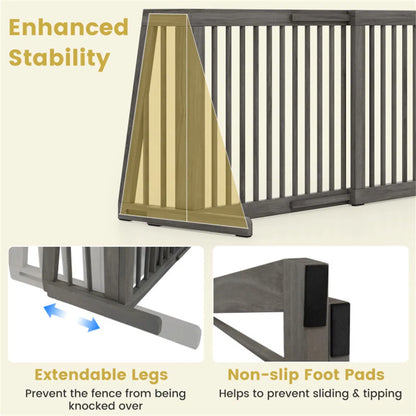 Expandable Wooden Pet Gate – 22 in Tall, Freestanding, 28–80 in Wide, Gray – view 3