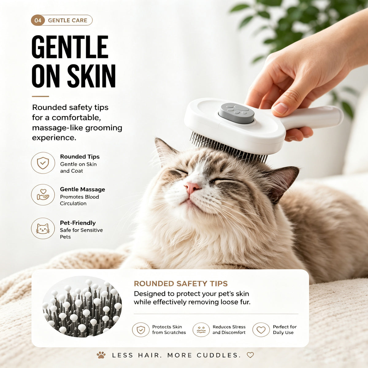 One-Click Self-Cleaning Slicker Brush for Cats &amp; Dogs – Stainless Steel Pins, White – view 4