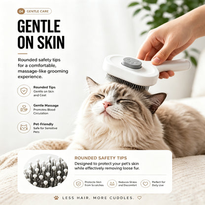 One-Click Self-Cleaning Slicker Brush for Cats &amp; Dogs – Stainless Steel Pins, White – view 4