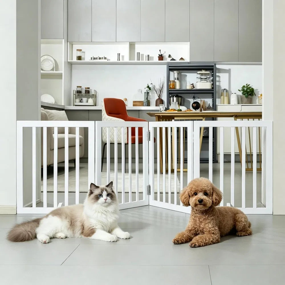Modern Foldable Pet Gate – 80.3 in Wide, Freestanding, Solid Wood Frame – view 5