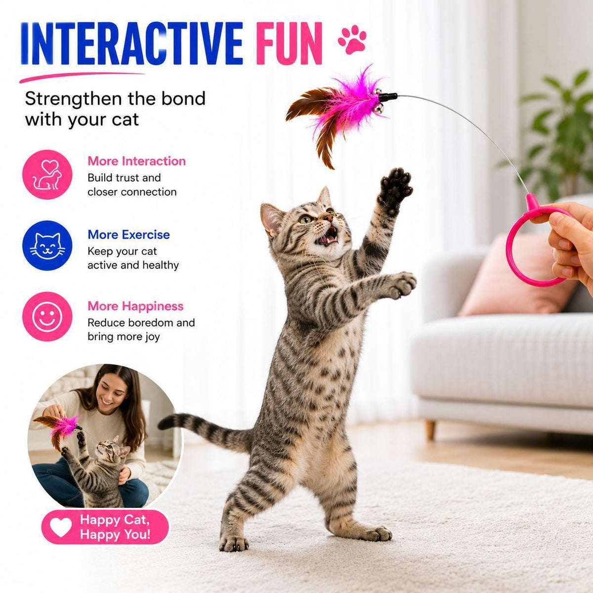 Wearable Cat Feather Collar Toy, Clip-On Feather Teaser for Hands-Free Indoor Play – view 8