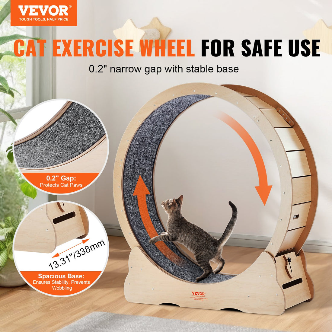 Wooden Cat Exercise Wheel 43.3 in – Large Indoor Cat Treadmill Wheel with Quiet Track – view 2