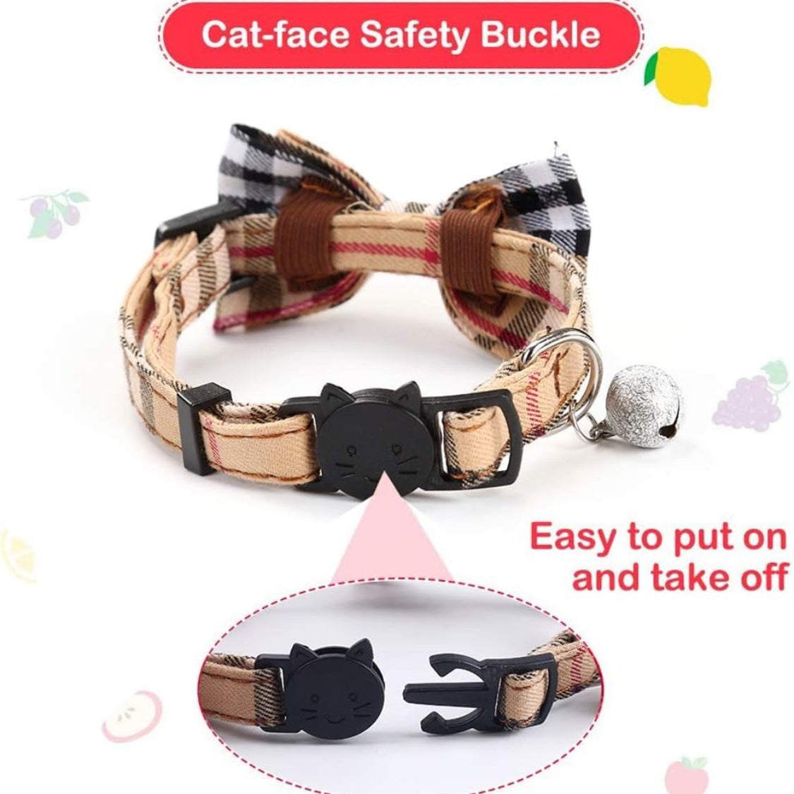 Breakaway Cat Collars 2-Pack – Plaid Kitten Collars with Removable Bow Tie &amp; Bell, Adjustable 7.8–10.2 in – view 4