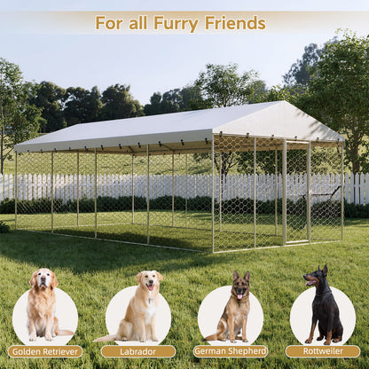 Large Outdoor Dog Kennel with Canopy – 10x20 Ft, Galvanized Steel, 18 Ground Stakes, Silver – view 8