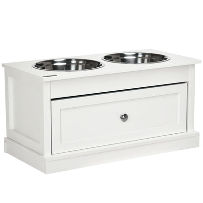 Elevated Dog Bowl Stand with 11L Storage Drawer &amp; 2 Stainless Steel Bowls for Large Dogs, White – view 9