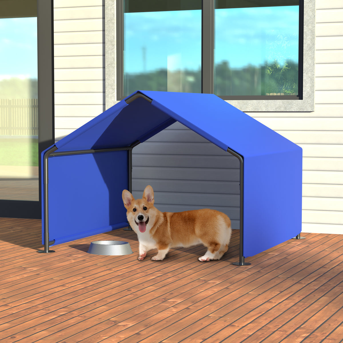 Outdoor Dog Shade Shelter Tent – Waterproof Oxford Canopy, Steel Frame, Blue – view 4
