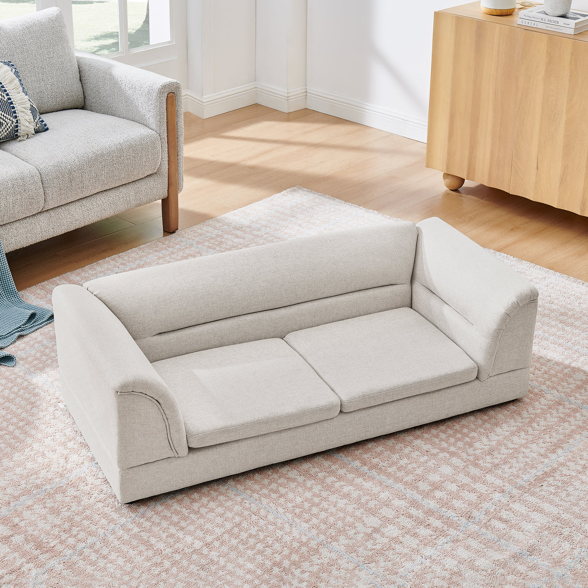 Oversized Linen Dog Sofa – Raised Pet Couch with Curved Armrests for Large Dogs, Beige – view 6
