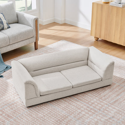 Oversized Linen Dog Sofa – Raised Pet Couch with Curved Armrests for Large Dogs, Beige – view 6