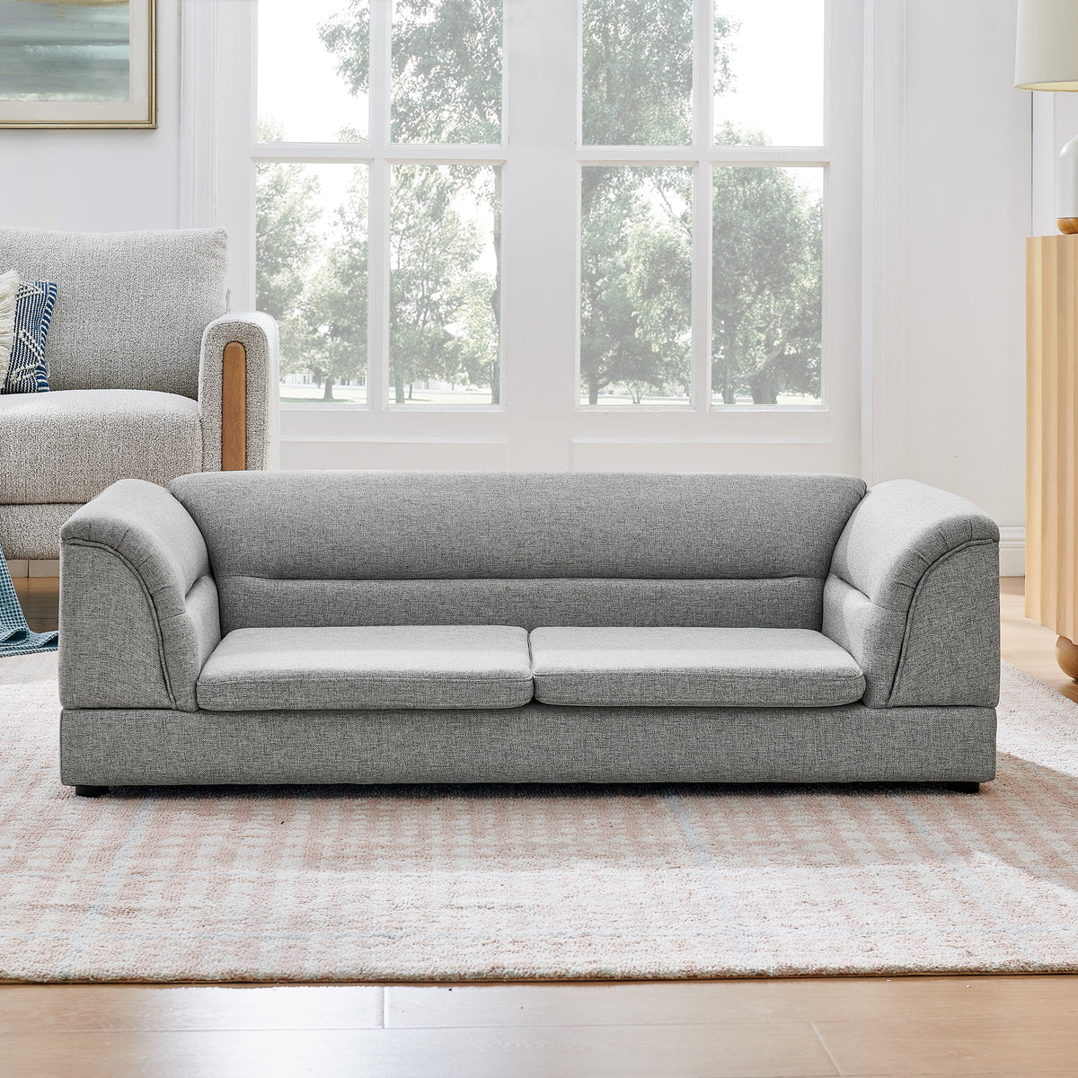 Oversized Linen Dog Sofa – Curved Armrests, Raised Frame, Thick Cushion, for Large Dogs, Light Grey – view 5