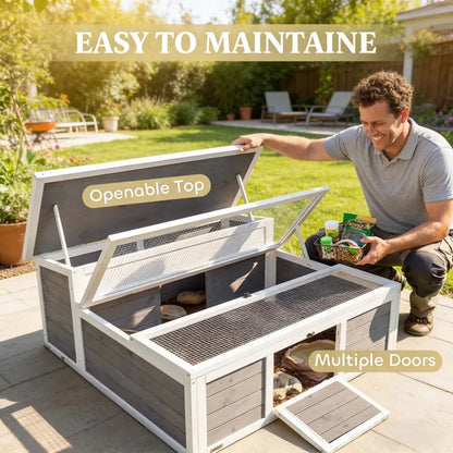 Wooden Outdoor Tortoise Habitat with Run, Basking Area &amp; Large Window for Small Animals – view 5