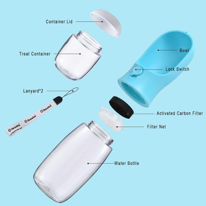 Dog Water Bottle with Food Container – Leak-Proof Travel Bowl with Carbon Filter, Blue – view 3