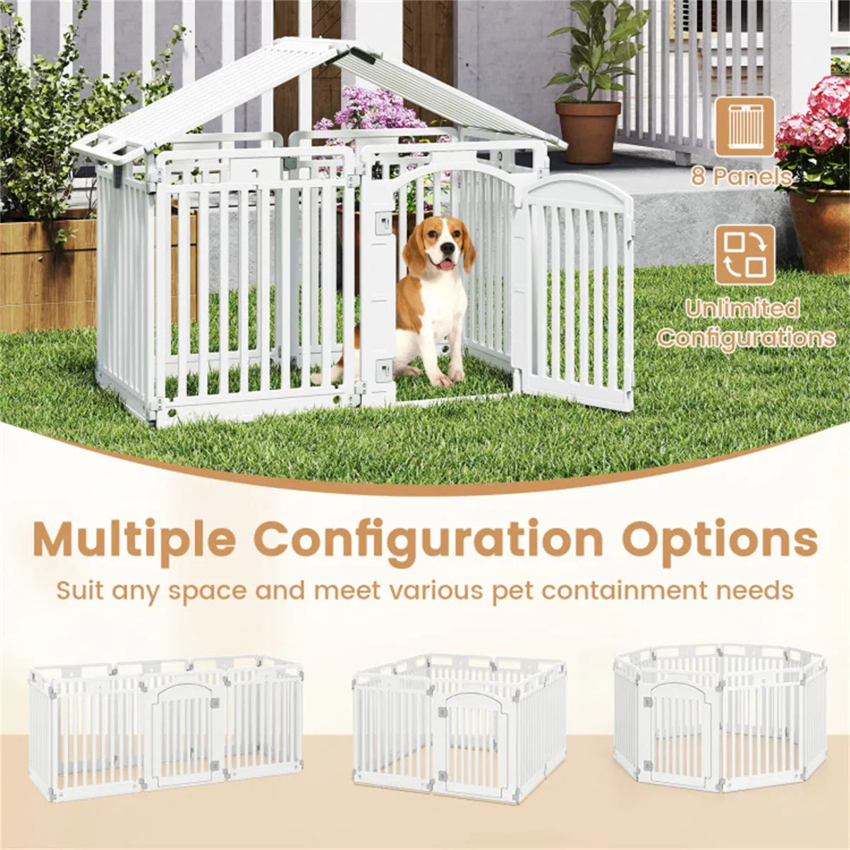8-Panel Plastic Dog Playpen – White, 50 x 50 x 32 in, Lockable Door, Multiple Shapes – view 10