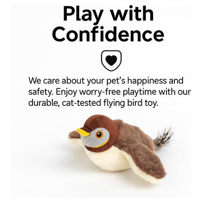 USB Rechargeable Flapping Bird Cat Toy, Chirping Plush Sparrow with Real Feathers and Catnip – view 4
