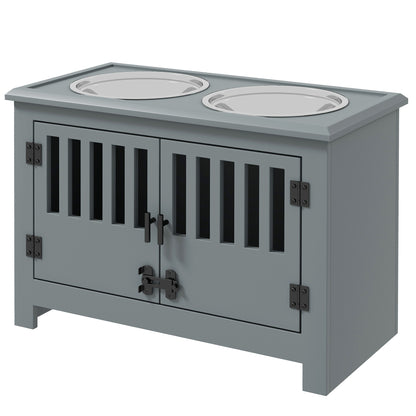 Raised Dog Feeding Station with 37L Storage Cabinet &amp; 2 Stainless Steel Bowls, Gray – view 9