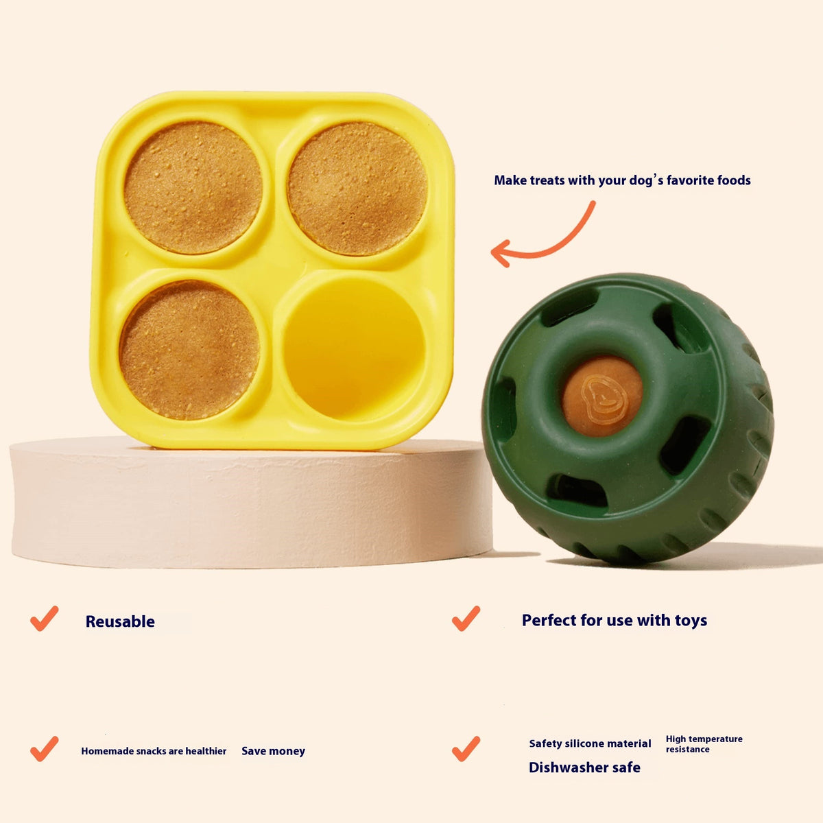 Silicone Slow Feeder Dog Ball &amp; Treat Tray – Food Dispensing Chew Toy in Green or Orange – view 3