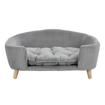 Elevated Dog Bed for Small Dogs – Corduroy Couch, Rubber Wood Legs, Supportive Foam, Grey – view 6