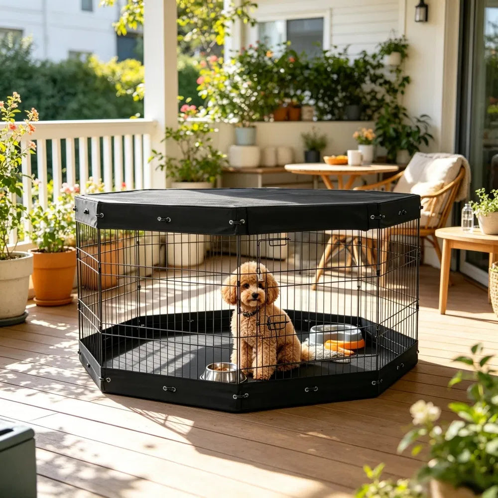 8-Panel Octagon Dog Playpen with Top Cover &amp; Mat – 30 in High, Medium Dogs – view 7