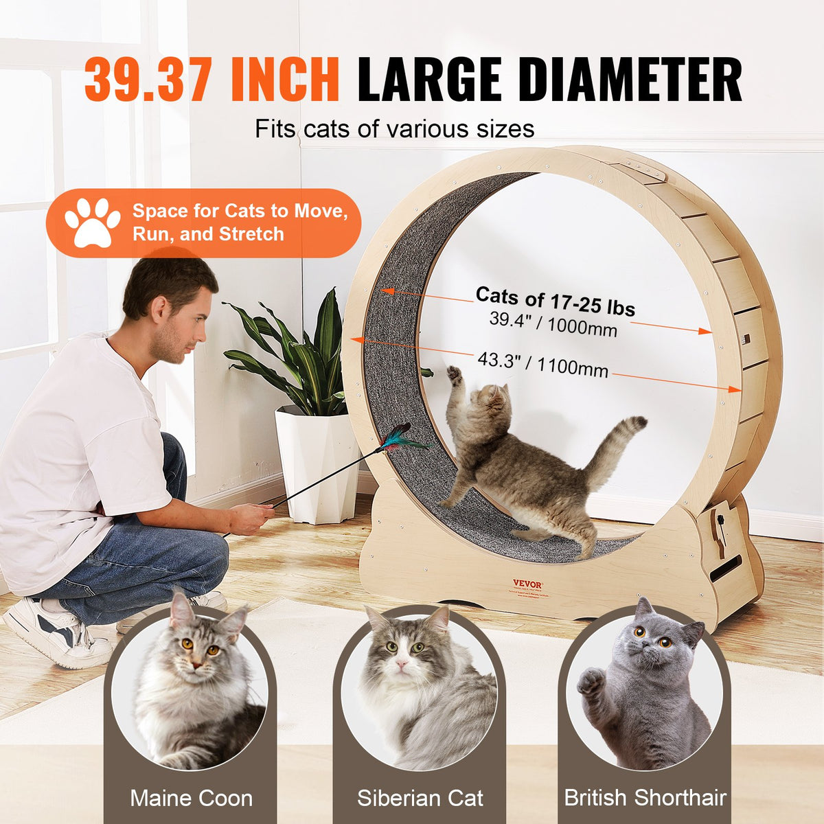 Wooden Cat Exercise Wheel 43.3 in – Large Indoor Cat Treadmill Wheel with Quiet Track – view 4