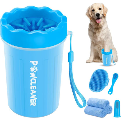 7-in-1 Dog Paw Cleaner Kit with Paw Washer Cup, Bath Brush, Toothbrushes and Towels, Blue