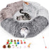 Large Plush Donut Cat Tunnel with Detachable Bed and 20 Cat Toys, 87 in, Gray