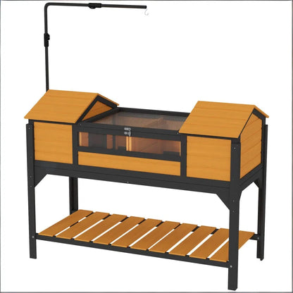 Wooden Tortoise House with Dual Hide Boxes, Divided Run &amp; Lamp Holder, Yellow and Black – view 2