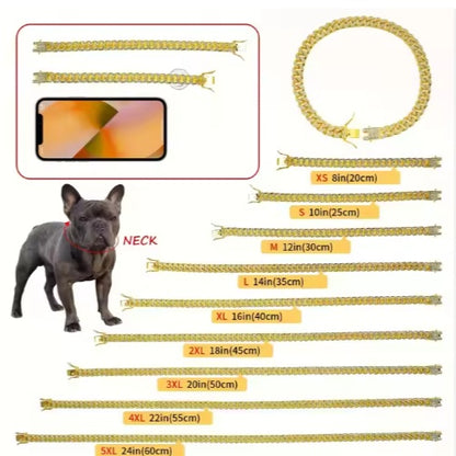 Rhinestone Dog Chain Collar – Sparkling Alloy Choker Necklace for Dogs &amp; Cats, Gold or Silver, Sizes S–3XL – view 4