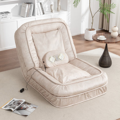 Human Dog Bed Floor Sofa – 5-Position Adjustable Backrest, Velvet, Massage Cushion, 2 Pillows, Beige – view 2