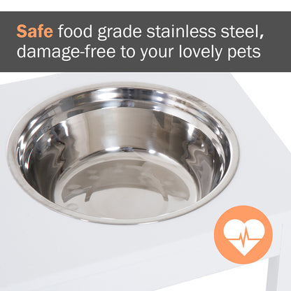 23 in Modern Raised Dog Bowl Stand with 2 Stainless Steel Bowls, Wooden Feeding Station, White – view 6