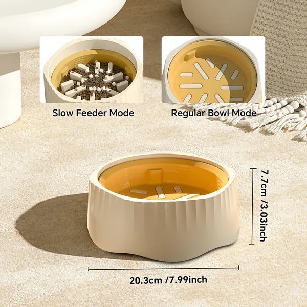 Switchable Slow Feeder and Regular Pet Bowl, Stainless Steel with Non-Slip Base, White – view 2