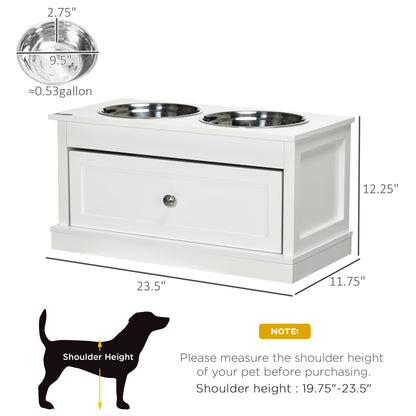 Elevated Dog Bowl Stand with 11L Storage Drawer &amp; 2 Stainless Steel Bowls for Large Dogs, White – view 3